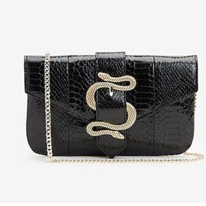 Express Gold Snake Buckle Fold-Over Clutch